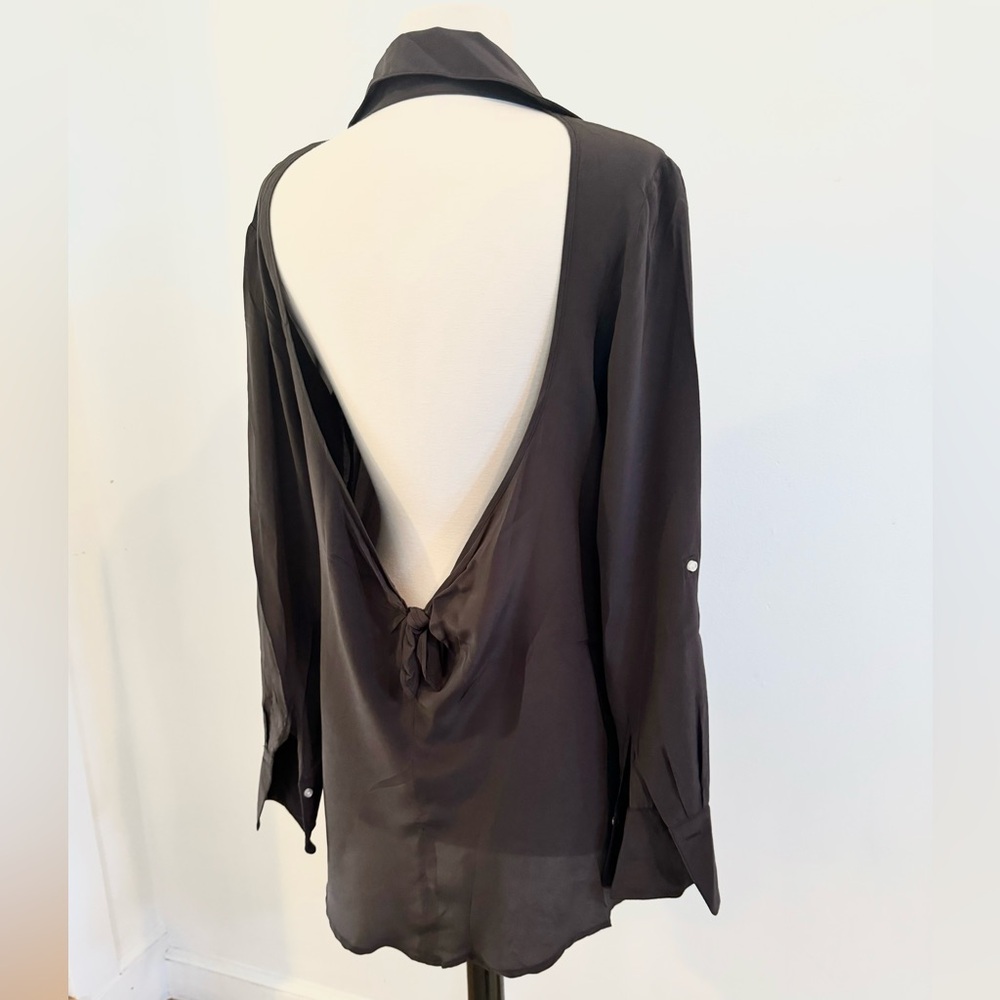 Lia Kes Open Back Backless Silk Button Down Dress or Shirt Small